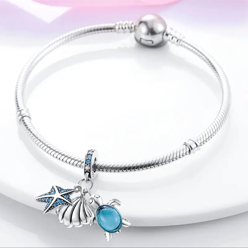 Sterling Silver Ocean Charm with Blue Accents - Picture 3 of 3